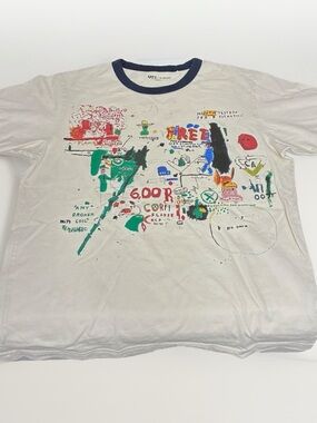 Uniqlo x Basquiat White Graphic Navy Ringer T-shirt with Multicolor Print